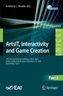 "ArtsIT, Interactivity and Game Creation", Tech-Konferenzdetails, dynamisches Linienmuster, Logos der EAI und Springer.