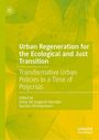 Buchtitel: "Urban Regeneration for the Ecological and Just Transition". Grüne Hintergrundfarbe mit Blattstruktur.