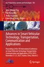 Text: "Advances in Smart Vehicular Technology, Transportation, Communication and Applications." Roter Hintergrund, technische Bilder.