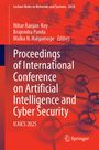 Titel: Proceedings of International Conference on Artificial Intelligence and Cyber Security. Rote Molekül-Illustration.