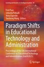 Titel: "Paradigm Shifts in Educational Technology and Administration". Farbverlauf im Hintergrund mit Gehirn-Illustration.