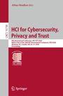 Text im Bild: "HCI for Cybersecurity, Privacy and Trust", Konferenzdetails und Springer-Logo mit stilisiertem Kopfdesign.