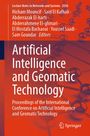 Text: "Artificial Intelligence and Geomatic Technology." Roter Hintergrund, molekulare Struktur, Logo unten rechts.