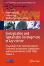 "Biologization and Sustainable Development of Agriculture" steht auf orangefarbenem Hintergrund mit technischen Illustrationen.