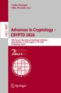 Titel "Advances in Cryptology – CRYPTO 2026", Konferenzdetails unten, rotes und graues Design, Springer-Logo.