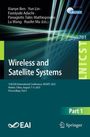 "Wireless and Satellite Systems", Konferenz-Details und "Part 1". Abstrakte grüne und blaue Linien. EAI und Springer Logos.