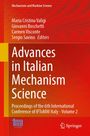 Titel: Advances in Italian Mechanism Science. Autoren: Maria Cristina Valigi, Giovanni Boschetti, Carmen Visconte. Roter Hintergrund.