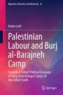 Buchtitel: "Palestinian Labour and Burj al-Barajneh Camp" von Nadia Latif. Violetter Hintergrund mit abstraktem Design.