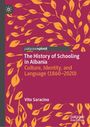 "The History of Schooling in Albania: Culture, Identity, and Language (1860–2020)" steht im Zentrum vor orangen Blättern auf lila.