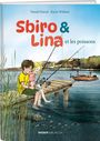 "Sbiro & Lina et les poissons". Zwei Kinder angeln auf einem Steg, im Wasser sind Fische zu sehen.