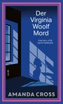 „Der Virginia Woolf Mord“, „Ein Fall für Kate Fansler“, „AMANDA CROSS“. Illustration: Fenster, Silhouette einer Frau.