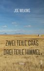 "ZWEI TEILE GRAS DREI TEILE HIMMEL" und "ROMAN" in einer goldenen Graslandschaft mit weitem blauen Himmel.