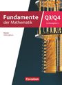 "Fundamente der Mathematik Q3/Q4, Leistungskurs, Hessen. Goldene technische Struktur, Cornelsen-Logo unten."