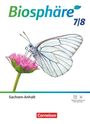 Text: „Biosphäre 7/8“, „Sachsen-Anhalt“, „Cornelsen“. Ein Schmetterling sitzt auf einer rosa Blume.
