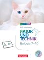 „Hybride Ausgabe“, „Baden-Württemberg“, „Natur und Technik: Biologie 7–10“. Weiße Katze mit verschiedenfarbigen Augen.