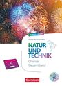 Text: „Hybride Ausgabe“, „Baden-Württemberg“, „NATUR UND TECHNIK“, „Chemie Gesamtband“, „Cornelsen“. Farbenfrohes Feuerwerk im Hintergrund.