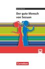 Text: „Bertolt Brecht, Der gute Mensch von Sezuan, Cornelsen“. Silhouetten eines roten und blauen Menschenrückens.