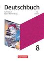 „Deutschbuch Gymnasium Baden-Württemberg 8“ steht auf dem Cover. Illustration: Person liest ein Buch mit Auto darauf.