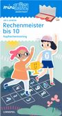 "Rechenmeister bis 10: Kopfrechentraining. Ab 6 Jahren. Zwei fröhliche Kinder spielen auf einem Zahlenteppich."