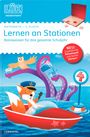 Mathematik – 4. Klasse, Lernen an Stationen. Ein Fuchs als Kapitän in einem Boot, ein Oktopus, eine Eule und Wellen.