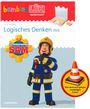 Logo: bambinoLÜK, Feuerwehmann Sam. Text: 3–5 Jahre, Logisches Denken mit. Illustration: Feuerwehrmann mit Helm. Buch: Lernspiel.