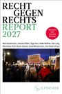 „Recht gegen Rechts Report 2027“, Vorwort von Carolin Emcke. Menschenmenge bei Nacht mit Protestschildern, S. Fischer Logo.