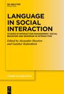 "LANGUAGE IN SOCIAL INTERACTION", gelb-schwarzes abstraktes Buchcover mit Texten zu Sprache und sozialer Interaktion.