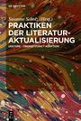 „PRAKTIKEN DER LITERATURAKTUALISIERUNG“ auf marmoriertem Hintergrund in Rot, Grün und Gelb.