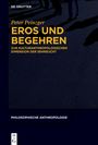"EROS UND BEGEHREN" in großen gelben Buchstaben, Schattensilhouetten von Menschen am Boden.