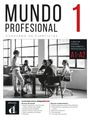 „MUNDO PROFESIONAL 1“; Gruppe arbeitet am Tisch, Frau steht, Präsentation auf Laptop.