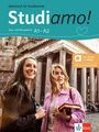 "Studiamo! Italienisch für Studierende A1-A2. Zwei lächelnde Frauen vor einem historischen Gebäude."