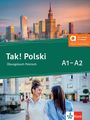 "Tak! Polski. Übungsbuch Polnisch A1-A2." Oben Skyline mit Hochhäusern. Unten zwei lächelnde Frauen auf einer Straße.