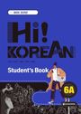 Text in der Mitte: "Hi! KOREAN Student's Book 6A". Illustration einer Person mit Handy, Taschen.