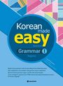 „Korean made easy“, „Grammar I“, „Beginner“. Bunte geometrische Muster, Blau- und Rosatöne.