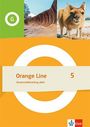 "Orange Line 5, Grammatiktraining aktiv." Oben Fotos: Landschaft mit Felsformation, Känguru. Klett-Logo unten.