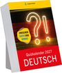 Oben "Langenscheidt", gelbes Logo. Mitte: "ZWISCHEN DATIV UND DONAU". Unten: "Quizkalender 2027 DEUTSCH".