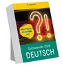 Langenscheidt. 365 x Sprache, Kultur und ... Aha! Quizkalender 2028 Deutsch. Neon-Frage- und Ausrufezeichen auf Farbhintergrund.