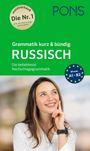 Text: "Die Nr. 1", "PONS", "Grammatik kurz & bündig", "RUSSISCH", "Die beliebteste Nachschlagegrammatik", "Niveau A1-B2". Frau lächelt.