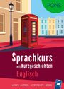 "Sprachkurs mit Kurzgeschichten Englisch. LESEN – HÖREN – VERSTEHEN – ÜBEN." Illustration: Rote Telefonzelle, Stadtansicht.