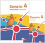 "Come in 4: Activity Book mit Mediensammlung" und "Smartbook". Illustration mit fröhlichem, orangefarbenem Wesen.
