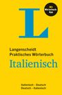 Langenscheidt praktisches Wörterbuch Italienisch, Wörterbuch-App. Großes blaues "L" auf gelbem Hintergrund.