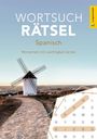 "WORTSUCHRÄTSEL Spanisch Wortschatz mit Leichtigkeit lernen" steht oben. Zu sehen ist eine Windmühle in einer Landschaft.