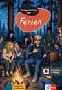 "Ferien - Kurzgeschichten DaF", "Alles Digitale auf allango!", "Deutsch als Fremdsprache". Jugendliche am Lagerfeuer im Wald.