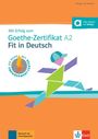 "Mit Erfolg zum Goethe-Zertifikat A2 Fit in Deutsch" steht groß in der Mitte. Darunter eine bunte, geometrische Figur.