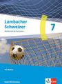 „Lambacher Schweizer“, „Mathematik für Gymnasien“, „7“, Fußball im Netz, orangefarbenes und blaues Design.