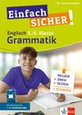 "Einfach Sicher! Englisch 5./6. Klasse Grammatik. Junge in blauem Shirt lächelt über ein aufgeschlagenes Heft."