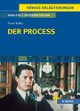 Texte: "KÖNIGS ERLÄUTERUNGEN", "ANALYSE/INTERPRETATION", "Franz Kafka", "DER PROCESS". Mann im Anzug mit Telefon.