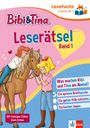 Der Titel "Bibi & Tina Leserätsel, Band 1" steht oben. Zwei Mädchen und ein Pferd sind freundlich gezeichnet.