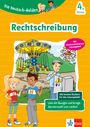 "Rechtschreibung", "Die Deutsch-Helden", "4. Klasse", zwei Kinder und ein Arbeiter neben einem Karussell.