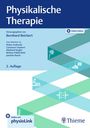Text: "Physikalische Therapie", "Herausgegeben von Bernhard Reichert", "2. Auflage", "Online-Videos", "Online auf physioLink". 

Design: Abstrakte Bänder in Blau- und Grüntönen mit medizinischen Symbolen.